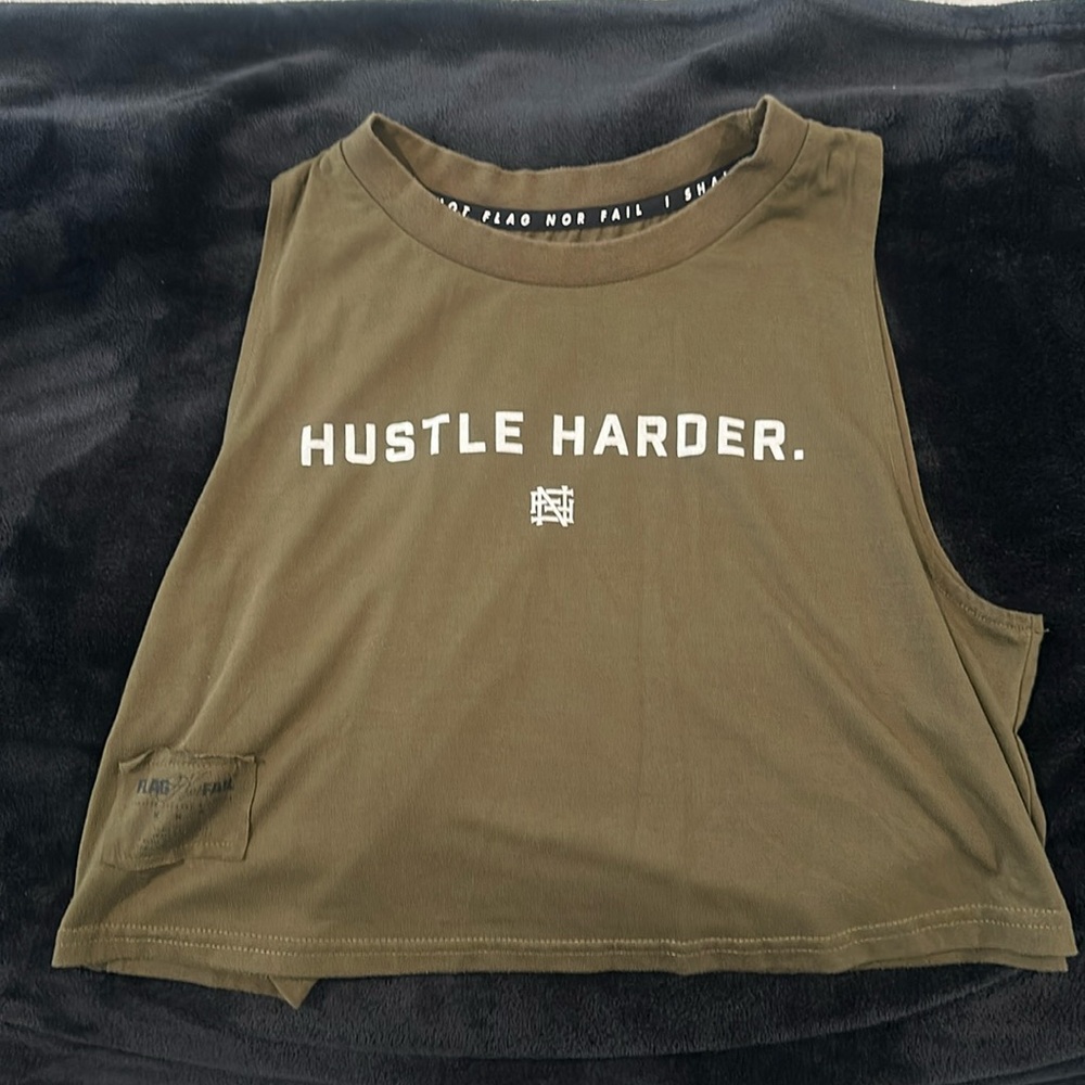 flag Nor Fail Hustle Harder Crop Muscle Shirt